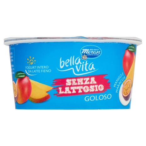 bella vita Yogurt Intero da Latte Fieno Senza Lattosio Goloso Mango e Maracuja 150 g